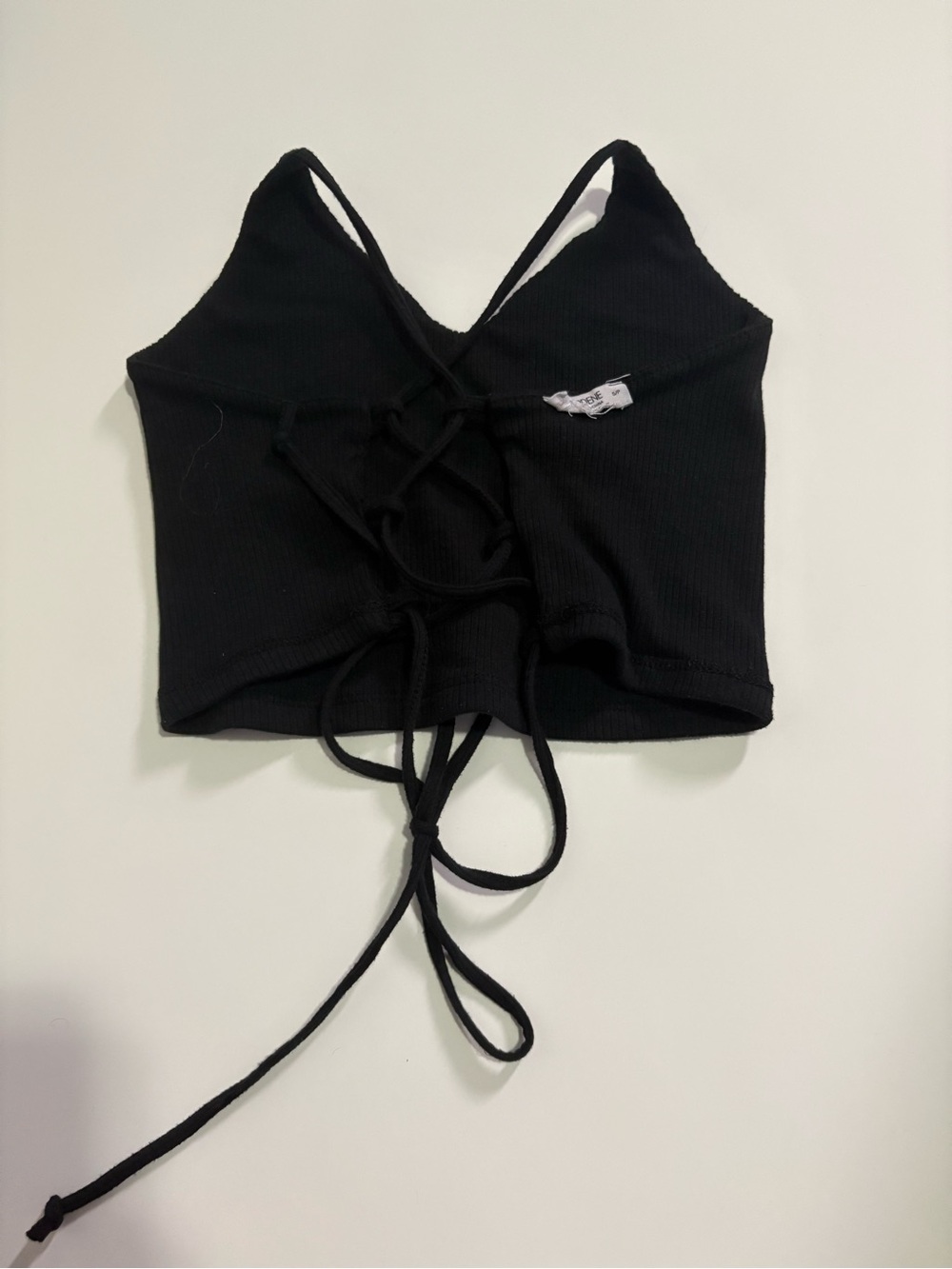 Ardene Black Ribbed Lace-Up Bandeau Top
